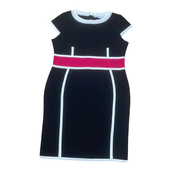 Exclusively Misook Petite Black Pink Sheath Dress Career Work Office L‎ - Picture 1 of 7